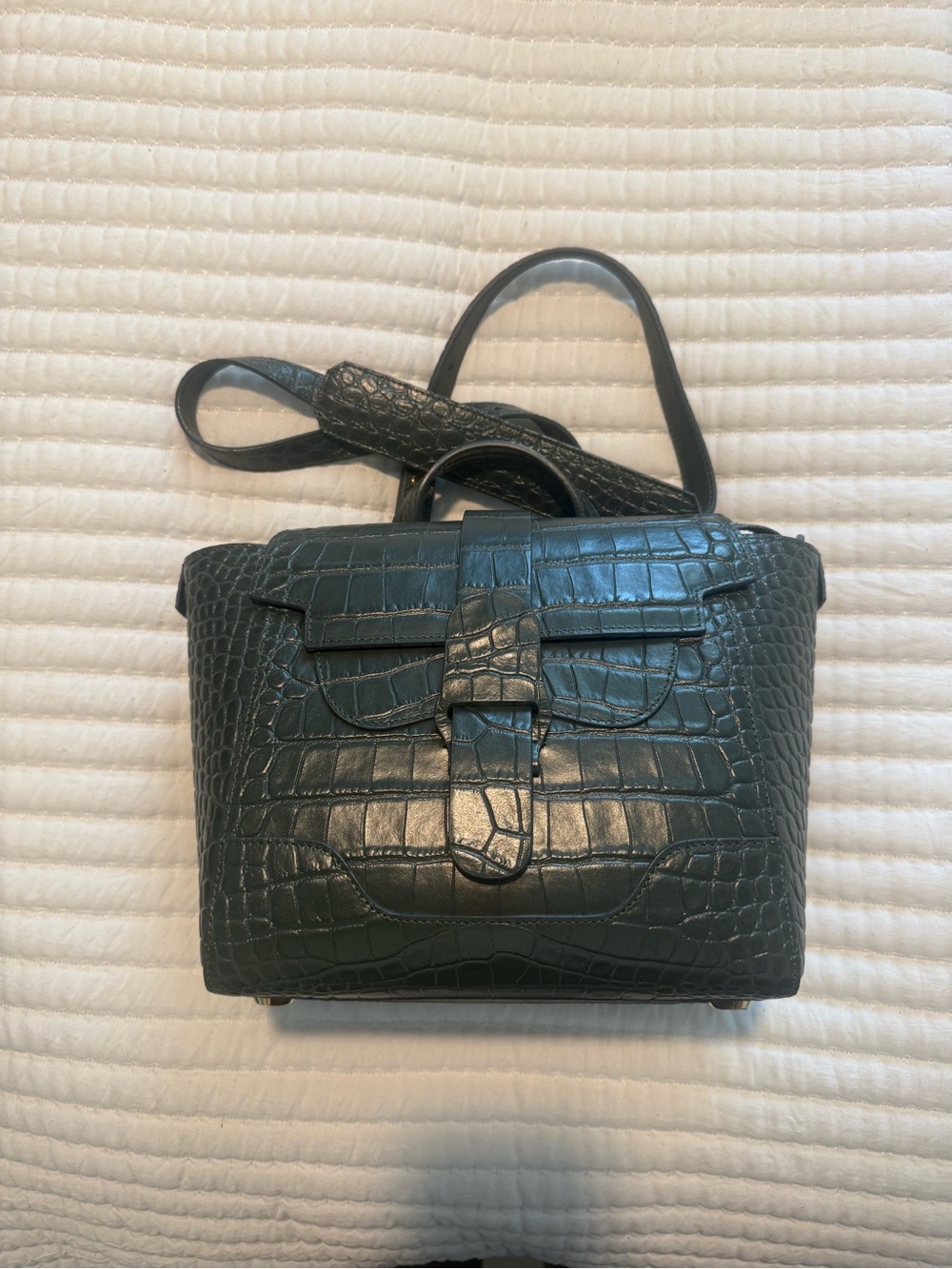 Senreve Croc-Embossed Forest Green Mini Crossbody